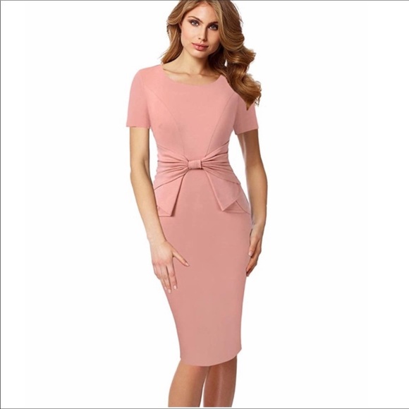 vfshow Dresses & Skirts - NWT bow pleat waist sheath vintage blush dress Med